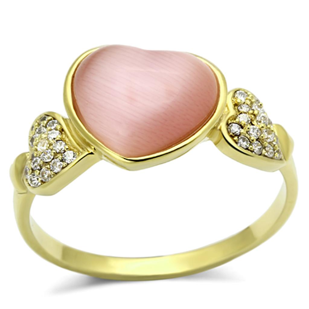 TS136 - Gold 925 Sterling Silver Ring with Synthetic Cat Eye in Rose-4