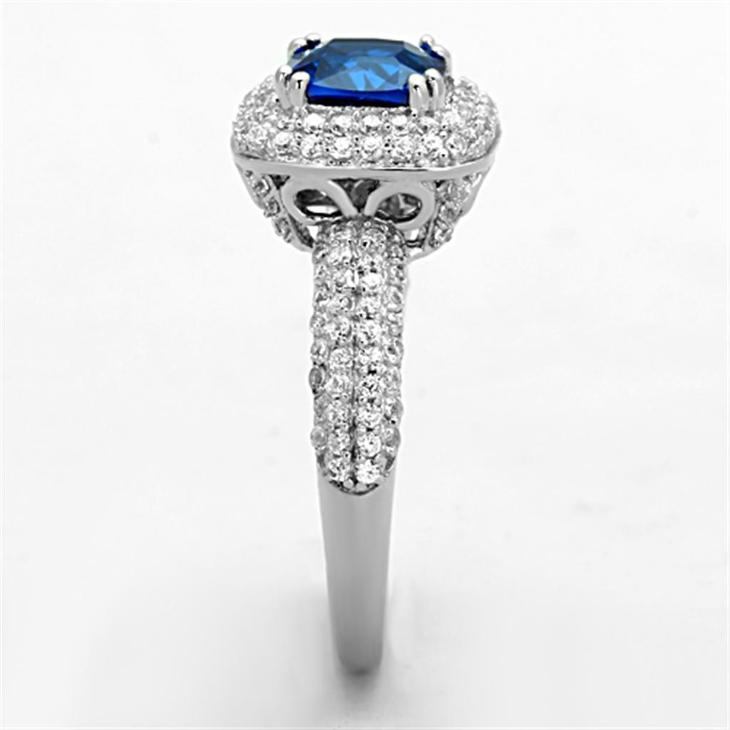 TS137 - Rhodium 925 Sterling Silver Ring with Synthetic Spinel in London Blue-3