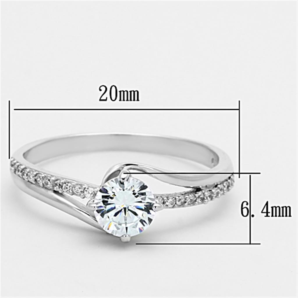 TS141 - Rhodium 925 Sterling Silver Ring with AAA Grade CZ  in Clear-1