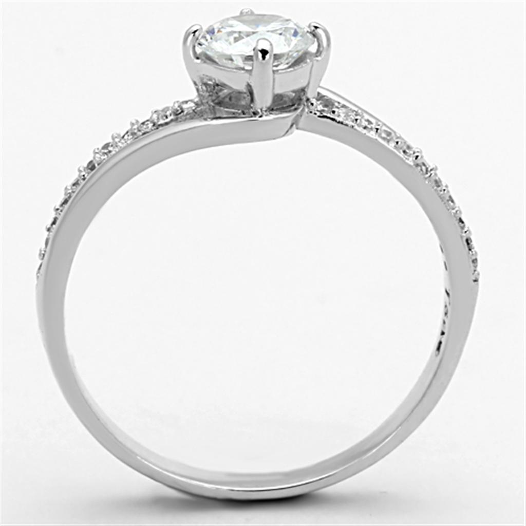 TS141 - Rhodium 925 Sterling Silver Ring with AAA Grade CZ  in Clear-2