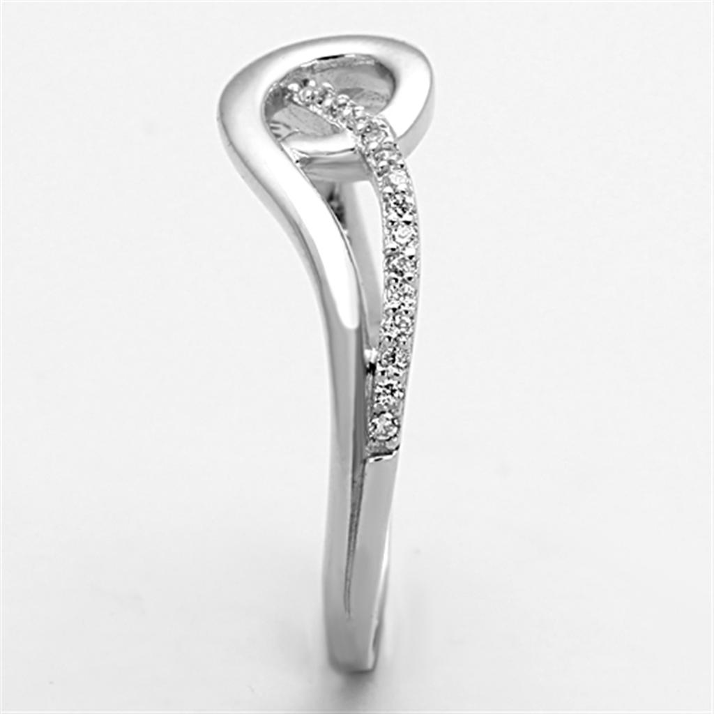 TS142 - Rhodium 925 Sterling Silver Ring with AAA Grade CZ  in Clear-3
