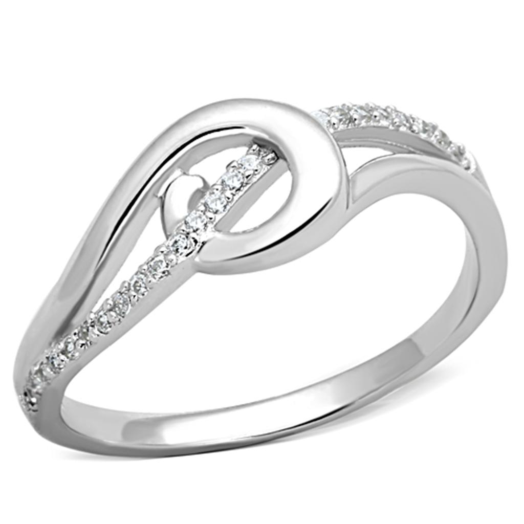 TS142 - Rhodium 925 Sterling Silver Ring with AAA Grade CZ  in Clear-4