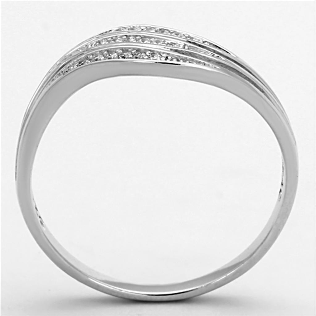 TS143 - Rhodium 925 Sterling Silver Ring with AAA Grade CZ  in Clear-2