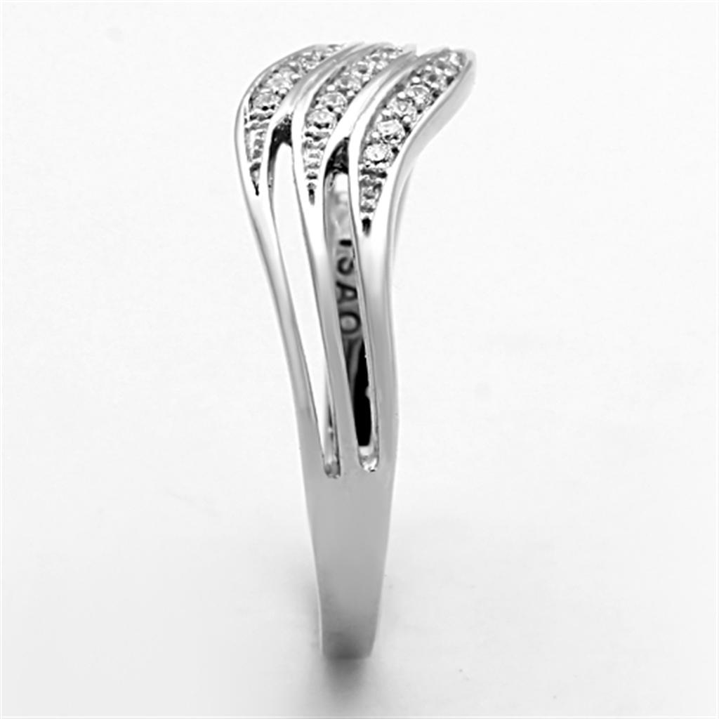 TS143 - Rhodium 925 Sterling Silver Ring with AAA Grade CZ  in Clear-3