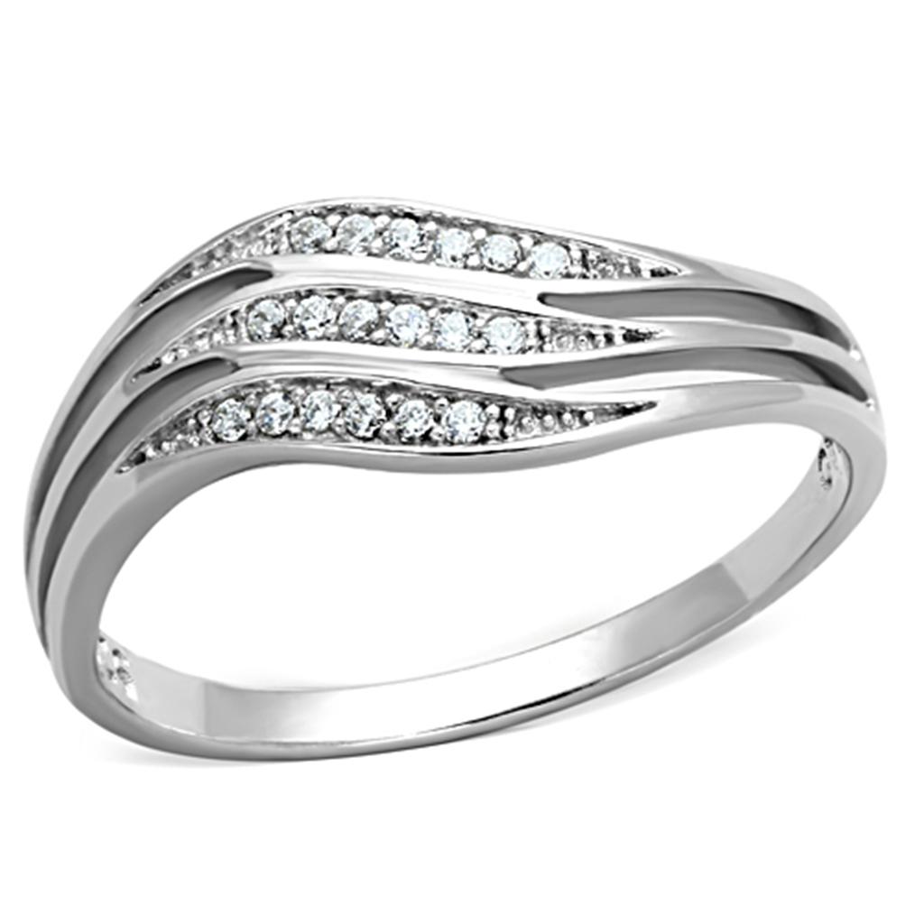 TS143 - Rhodium 925 Sterling Silver Ring with AAA Grade CZ  in Clear-4