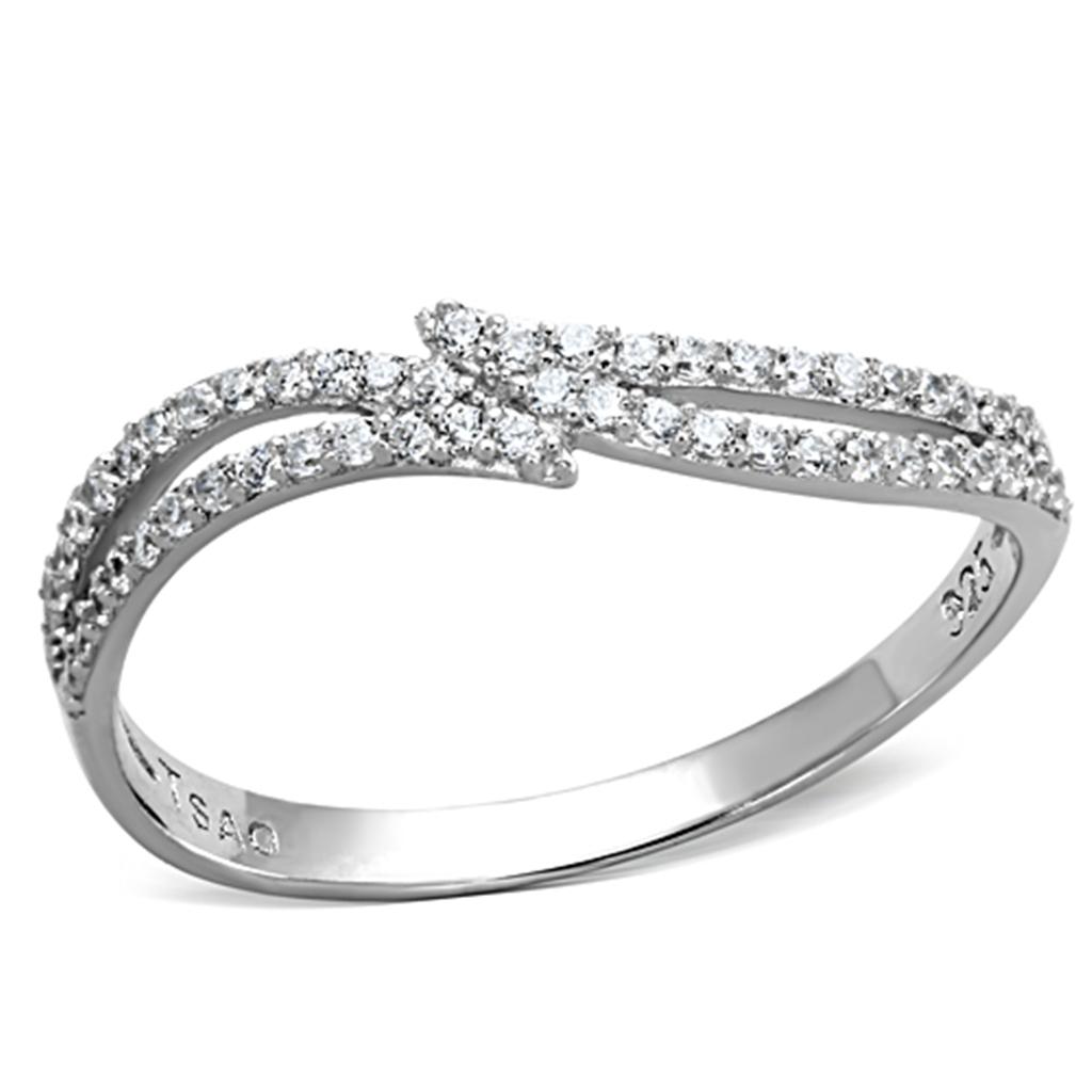 TS146 - Rhodium 925 Sterling Silver Ring with AAA Grade CZ  in Clear-4