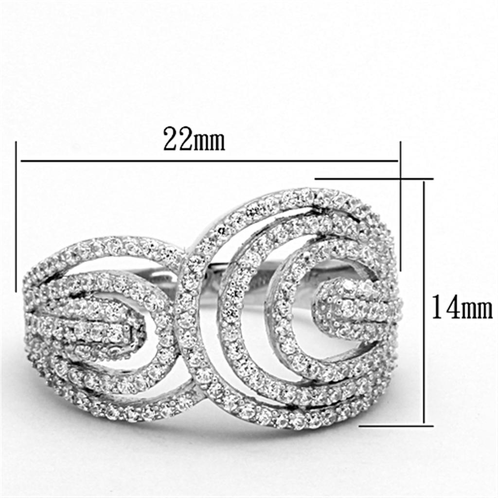 TS147 - Rhodium 925 Sterling Silver Ring with AAA Grade CZ  in Clear-1