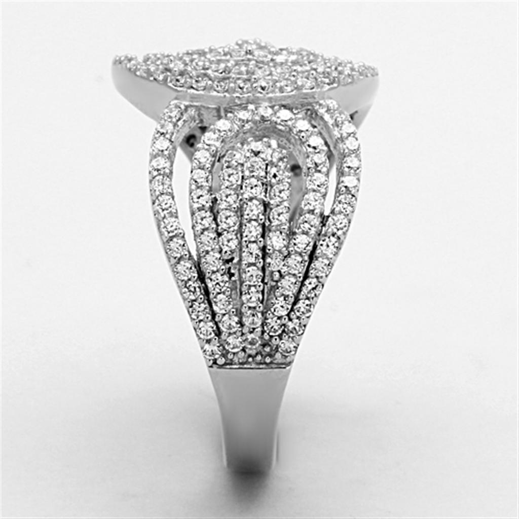 TS147 - Rhodium 925 Sterling Silver Ring with AAA Grade CZ  in Clear-3
