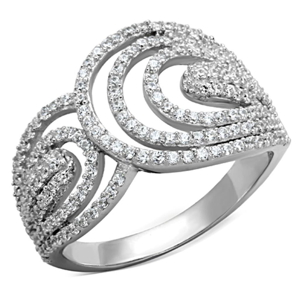 TS147 - Rhodium 925 Sterling Silver Ring with AAA Grade CZ  in Clear-4