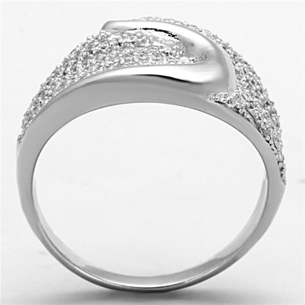 TS148 - Rhodium 925 Sterling Silver Ring with AAA Grade CZ  in Clear-2