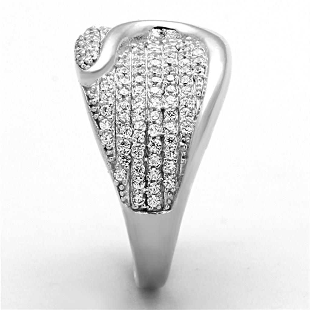 TS148 - Rhodium 925 Sterling Silver Ring with AAA Grade CZ  in Clear-4