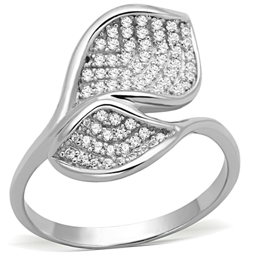 TS149 - Rhodium 925 Sterling Silver Ring with AAA Grade CZ  in Clear-4