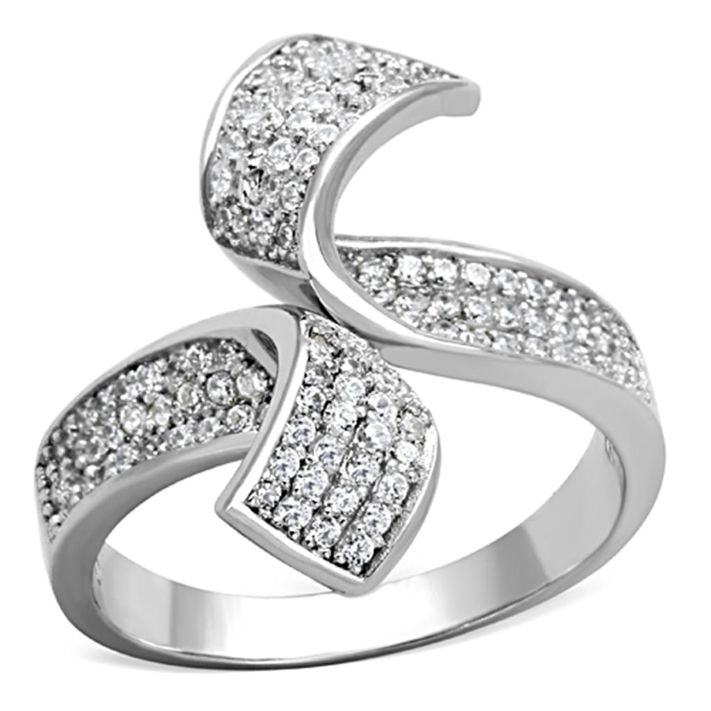 TS150 - Rhodium 925 Sterling Silver Ring with AAA Grade CZ  in Clear-4