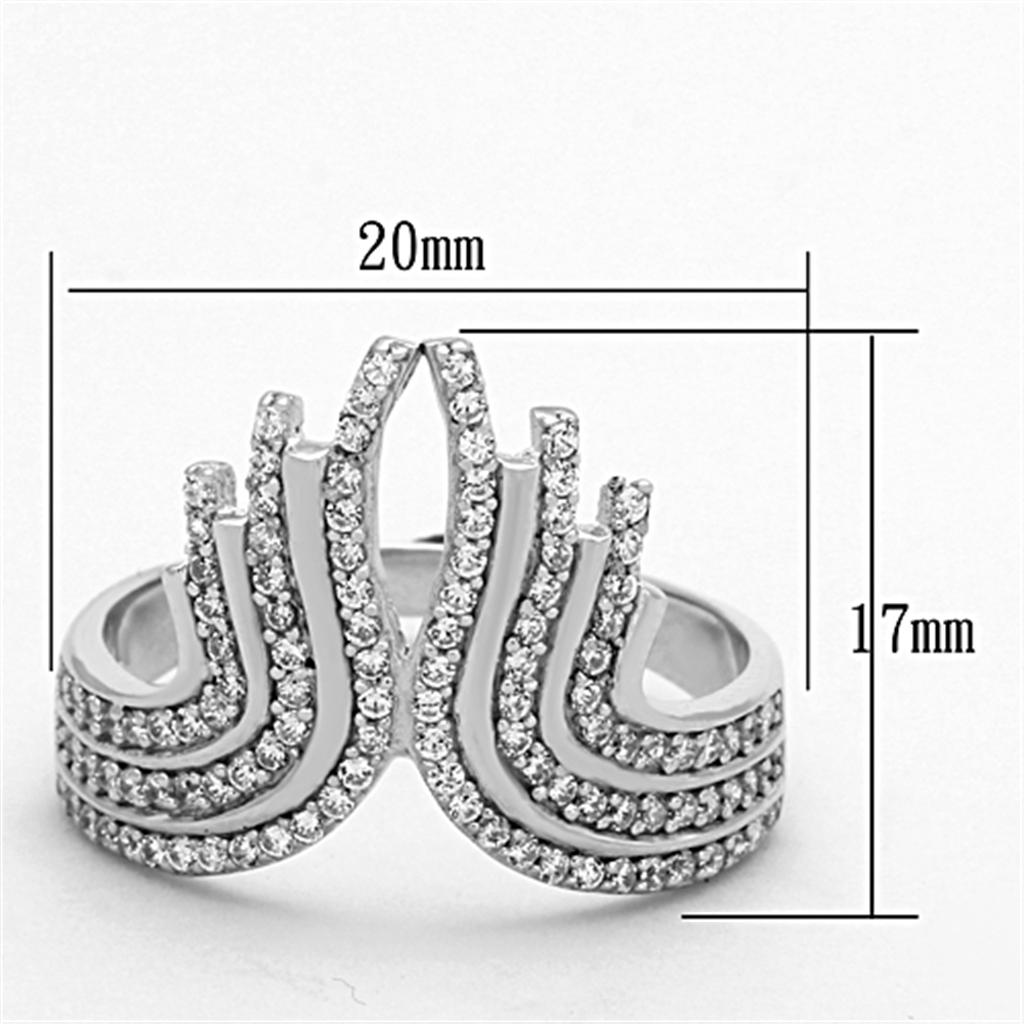 TS151 - Rhodium 925 Sterling Silver Ring with AAA Grade CZ  in Clear-1