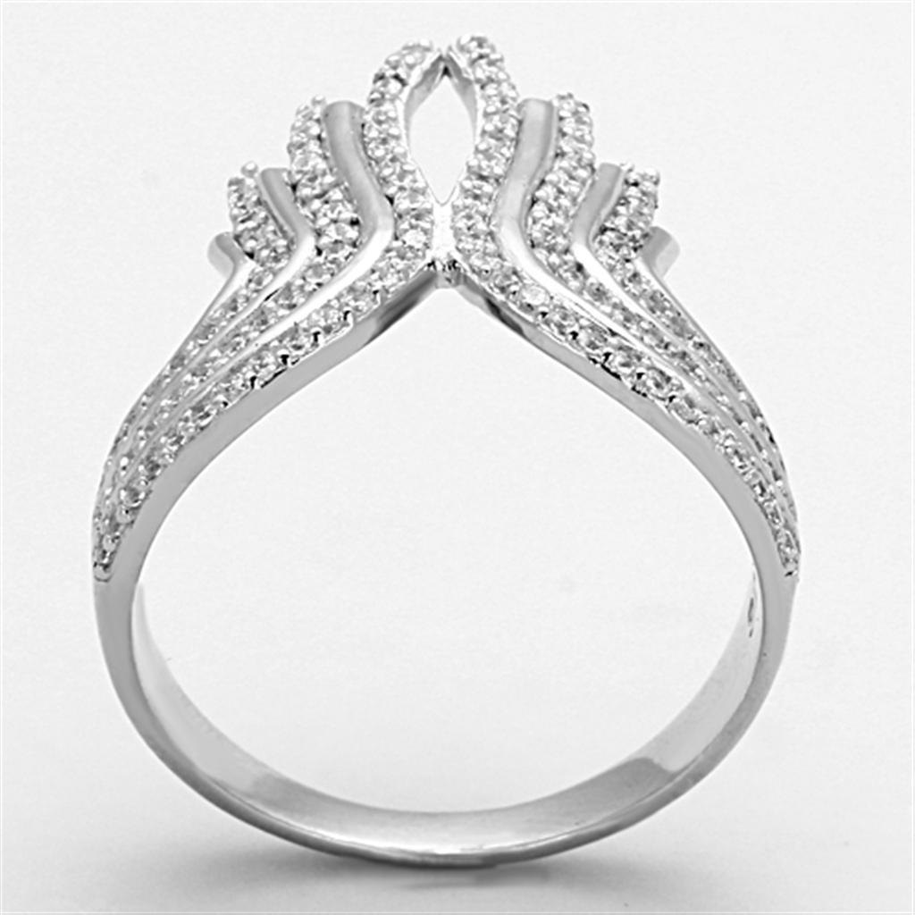 TS151 - Rhodium 925 Sterling Silver Ring with AAA Grade CZ  in Clear-2