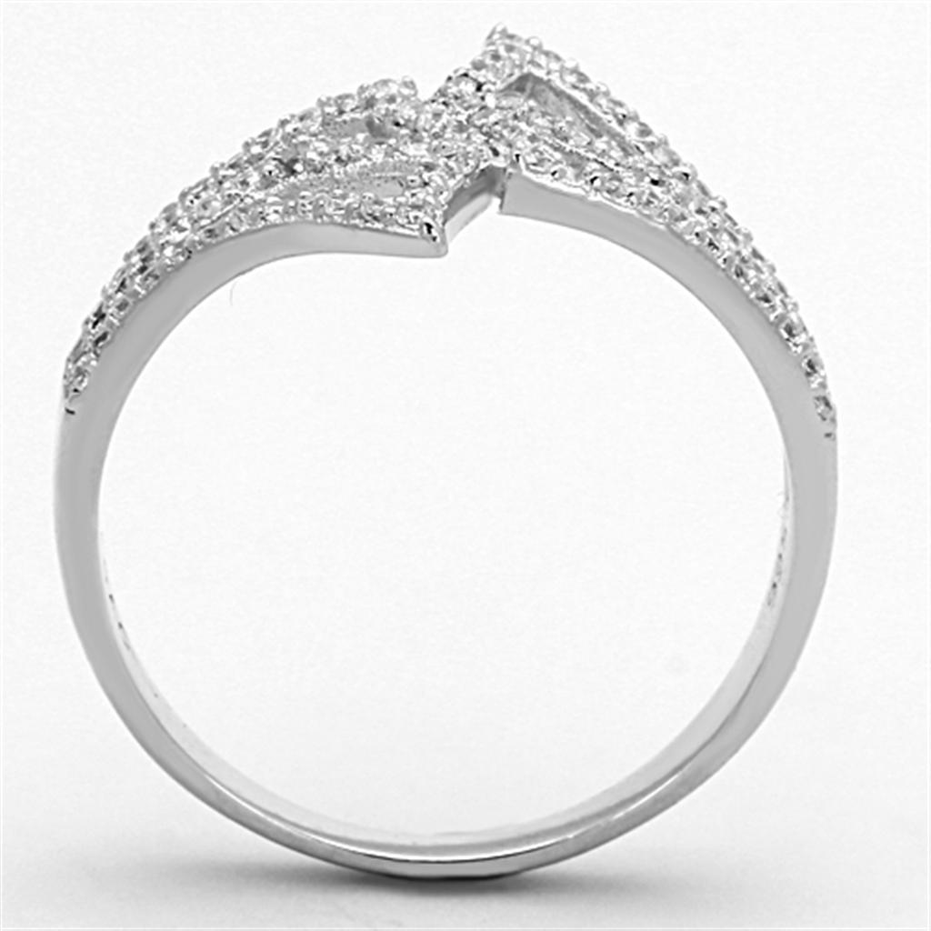 TS152 - Rhodium 925 Sterling Silver Ring with AAA Grade CZ  in Clear-4