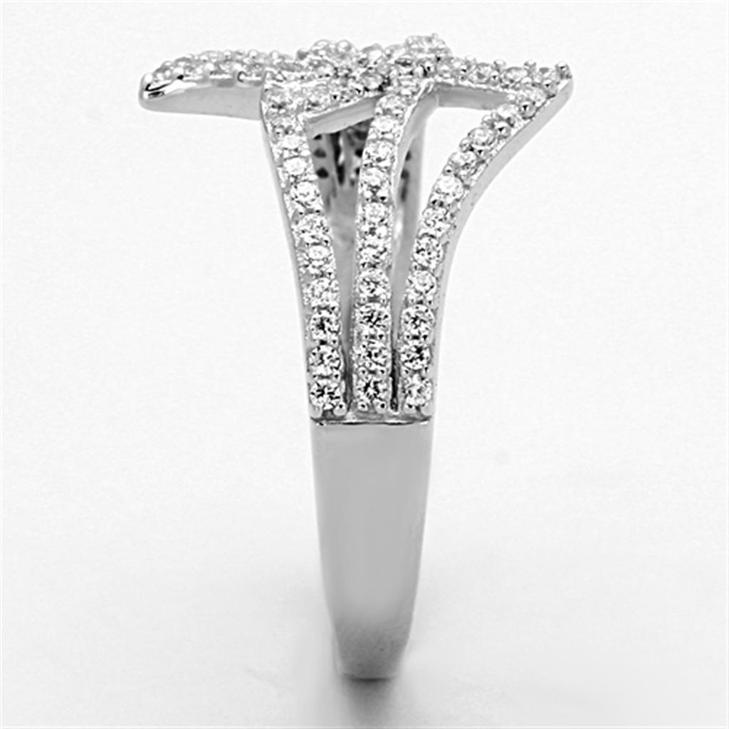TS152 - Rhodium 925 Sterling Silver Ring with AAA Grade CZ  in Clear-2