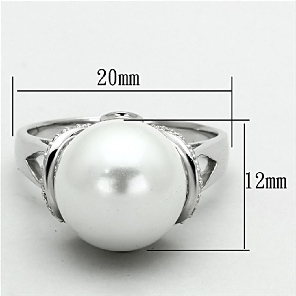 TS154 - Rhodium 925 Sterling Silver Ring with Synthetic Pearl in White-1