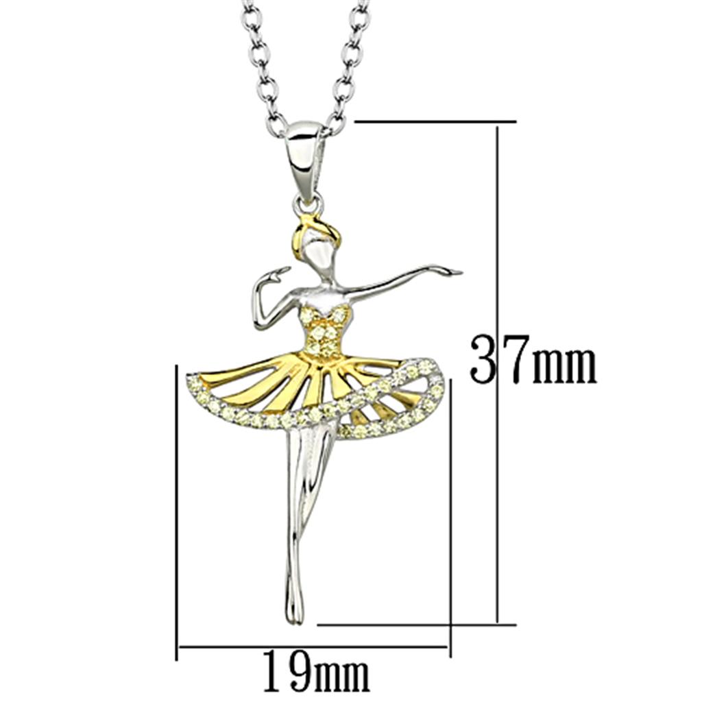 TS156 - Gold+Rhodium 925 Sterling Silver Chain Pendant with AAA Grade CZ  in Topaz-1