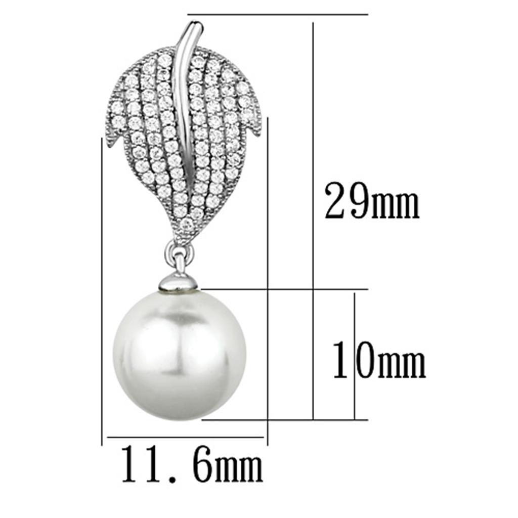TS166 - Rhodium 925 Sterling Silver Earrings with Synthetic Pearl in White-1