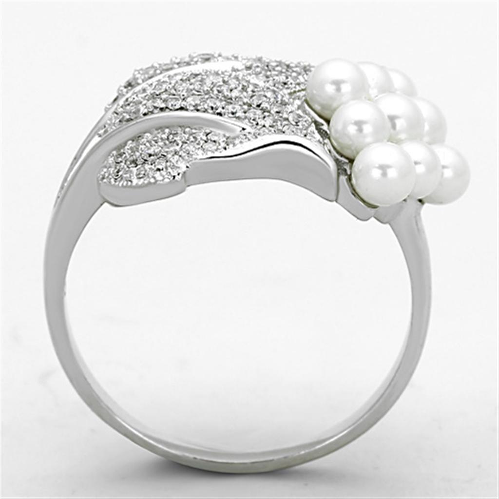 TS167 - Rhodium 925 Sterling Silver Ring with Synthetic Pearl in White-2