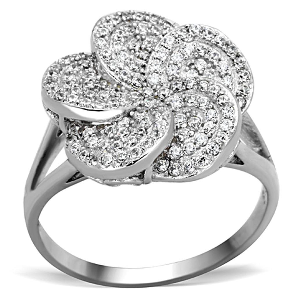 TS171 - Rhodium 925 Sterling Silver Ring with AAA Grade CZ  in Clear-4