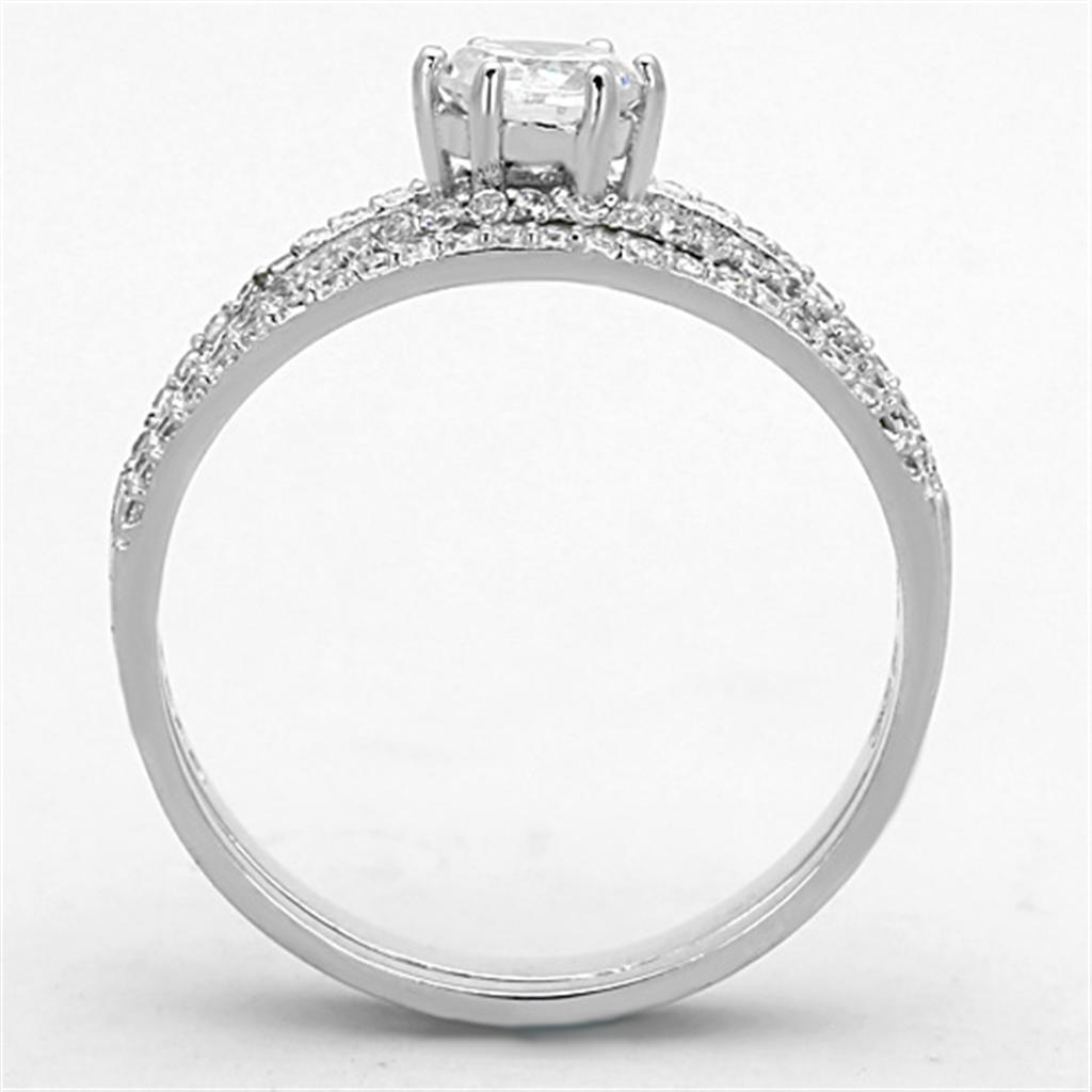 TS172 - Rhodium 925 Sterling Silver Ring with AAA Grade CZ  in Clear-2