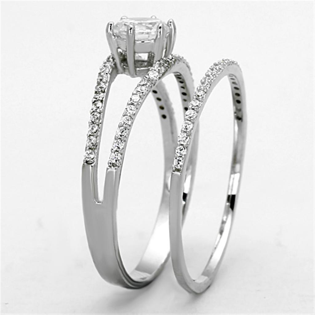 TS172 - Rhodium 925 Sterling Silver Ring with AAA Grade CZ  in Clear-3