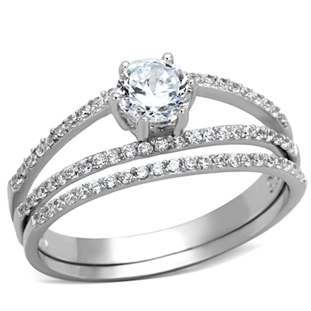 TS172 - Rhodium 925 Sterling Silver Ring with AAA Grade CZ  in Clear-4