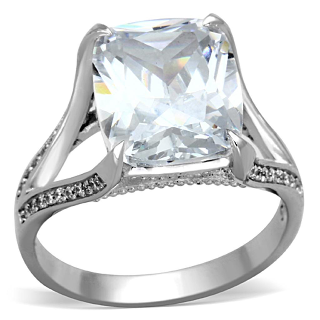 TS174 - Rhodium 925 Sterling Silver Ring with AAA Grade CZ  in Clear-4