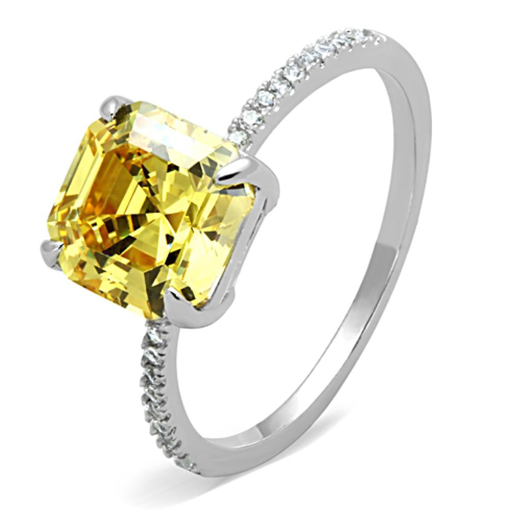 TS175 - Rhodium 925 Sterling Silver Ring with Cubic  in Topaz-4