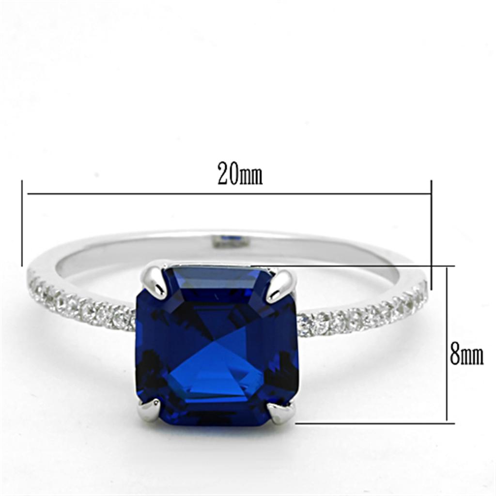 TS177 - Rhodium 925 Sterling Silver Ring with Synthetic Spinel in London Blue-1