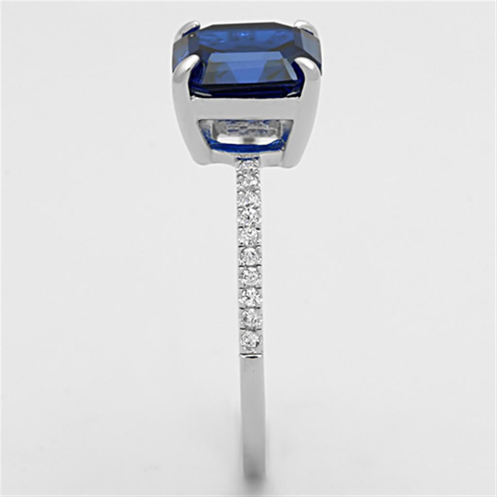 TS177 - Rhodium 925 Sterling Silver Ring with Synthetic Spinel in London Blue-3