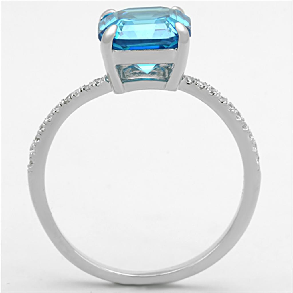 TS178 - Rhodium 925 Sterling Silver Ring with Cubic  in Sea Blue-2