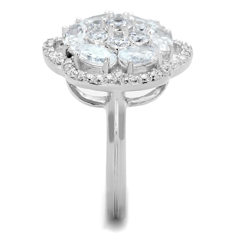 TS180 - Rhodium 925 Sterling Silver Ring with AAA Grade CZ  in Clear-3