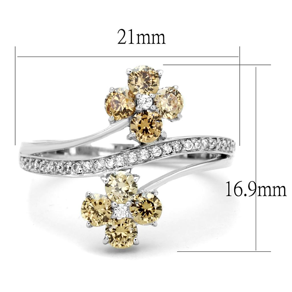 TS181 - Rhodium 925 Sterling Silver Ring with AAA Grade CZ  in Champagne-1