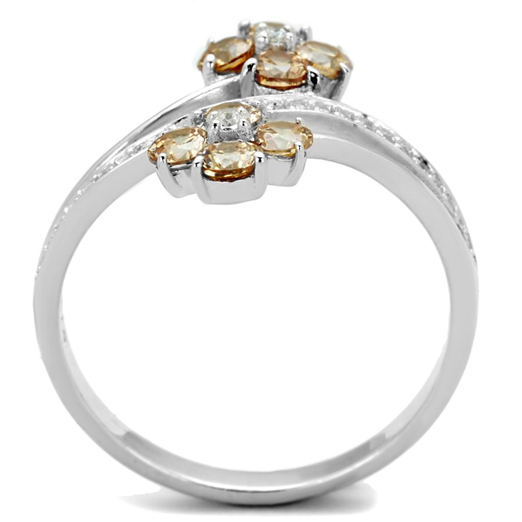 TS181 - Rhodium 925 Sterling Silver Ring with AAA Grade CZ  in Champagne-2
