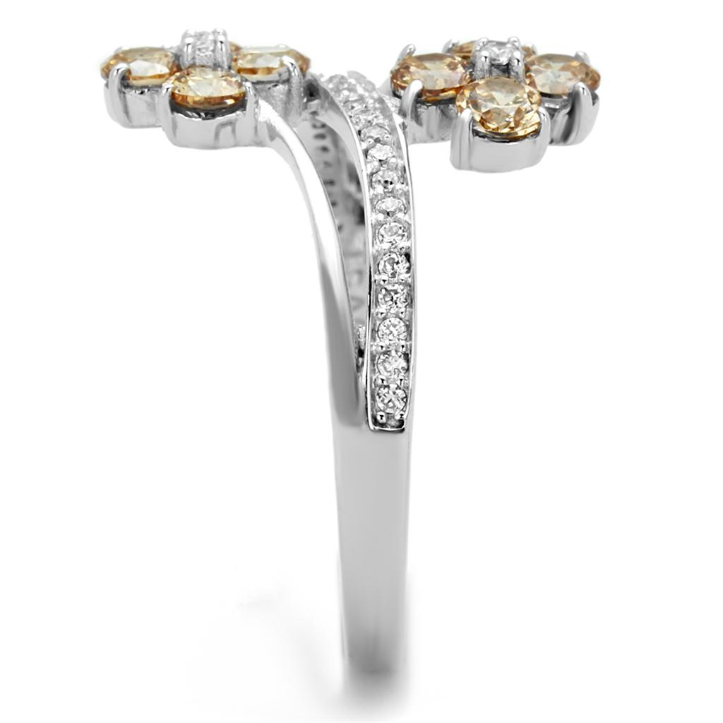 TS181 - Rhodium 925 Sterling Silver Ring with AAA Grade CZ  in Champagne-3