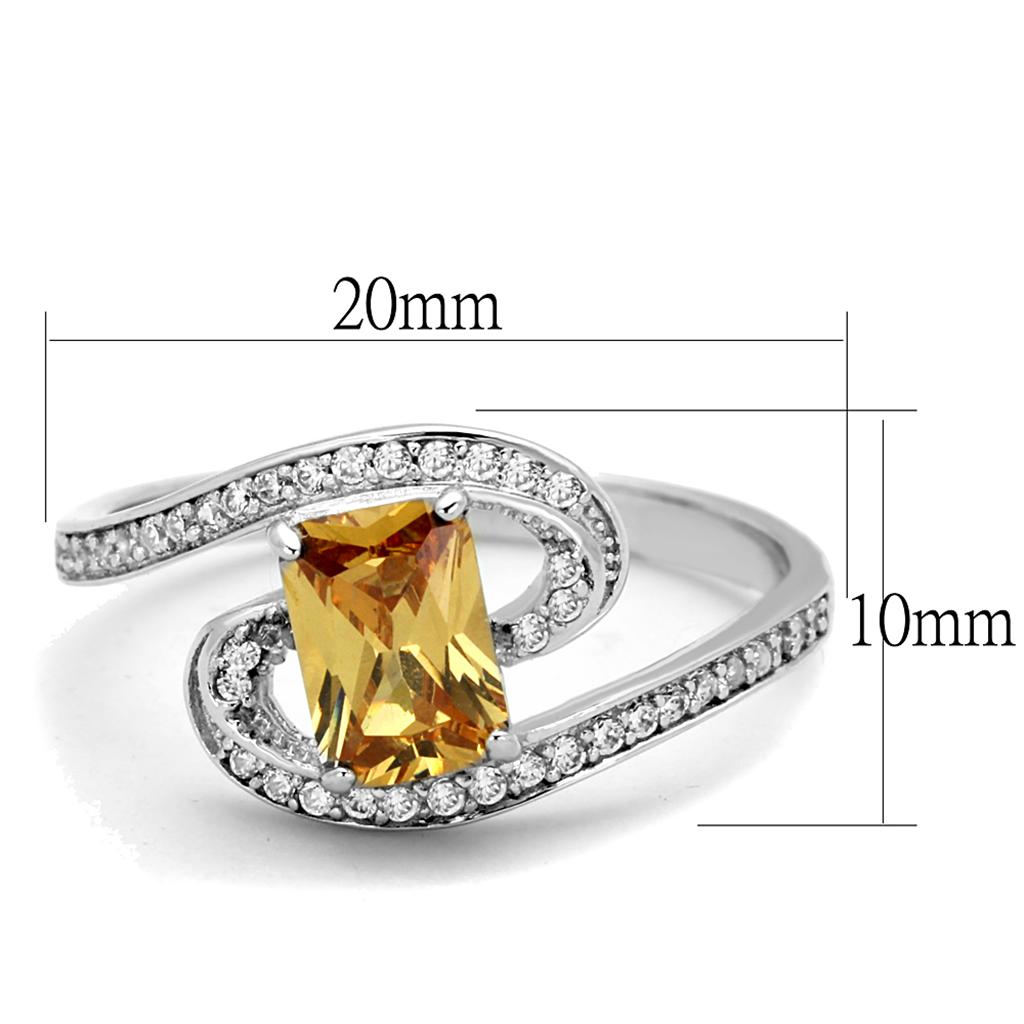 TS183 - Rhodium 925 Sterling Silver Ring with AAA Grade CZ  in Champagne-1