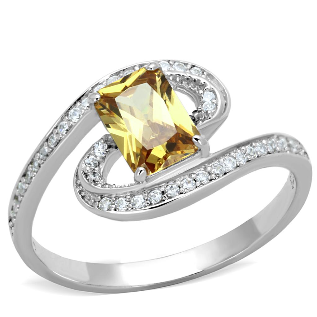 TS183 - Rhodium 925 Sterling Silver Ring with AAA Grade CZ  in Champagne-4