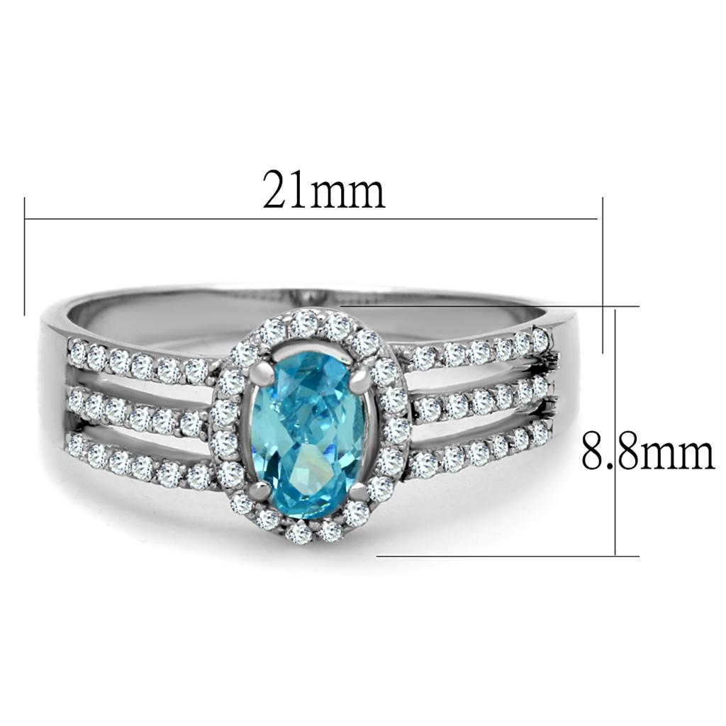 TS184 - Rhodium 925 Sterling Silver Ring with AAA Grade CZ  in Sea Blue-1