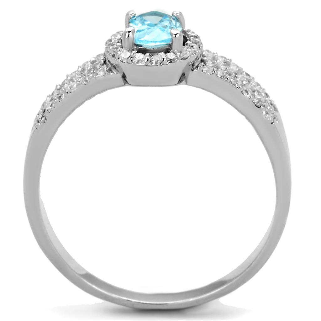 TS184 - Rhodium 925 Sterling Silver Ring with AAA Grade CZ  in Sea Blue-2
