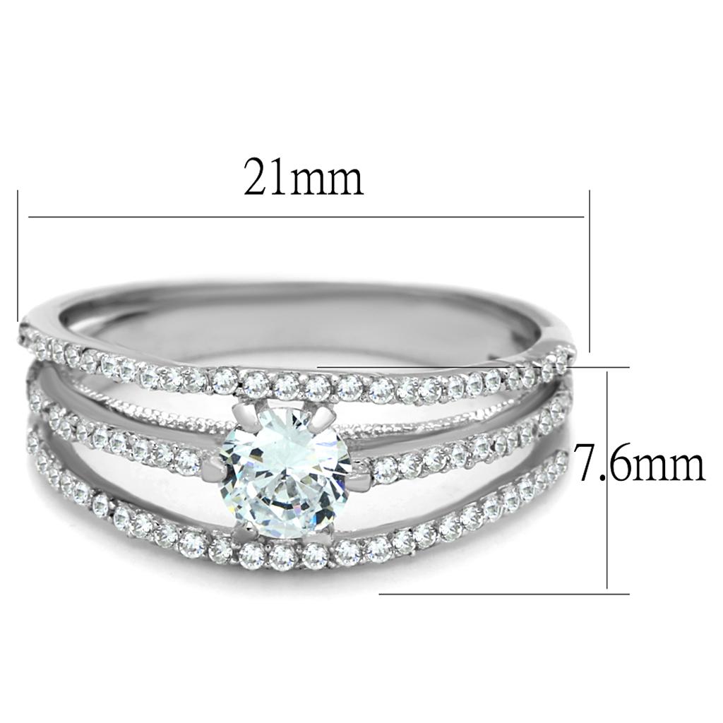 TS185 - Rhodium 925 Sterling Silver Ring with AAA Grade CZ  in Clear-1