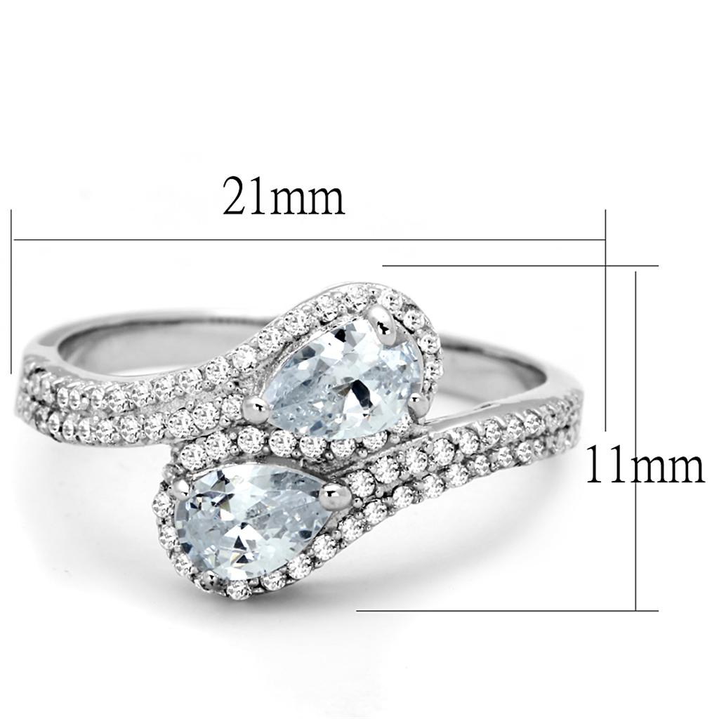 TS186 - Rhodium 925 Sterling Silver Ring with AAA Grade CZ  in Clear-1