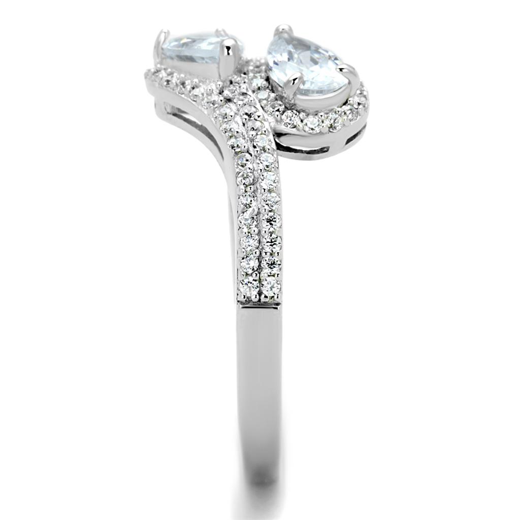 TS186 - Rhodium 925 Sterling Silver Ring with AAA Grade CZ  in Clear-3