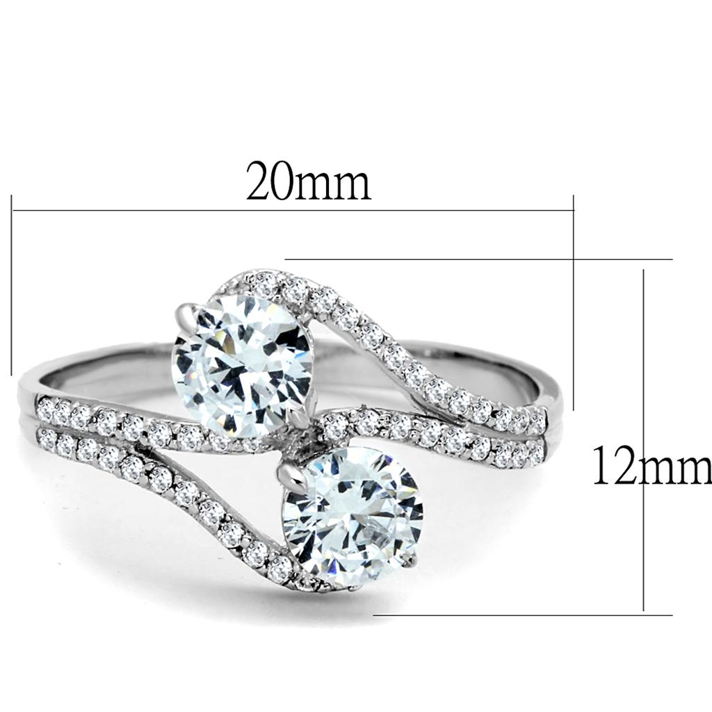 TS187 - Rhodium 925 Sterling Silver Ring with AAA Grade CZ  in Clear-1