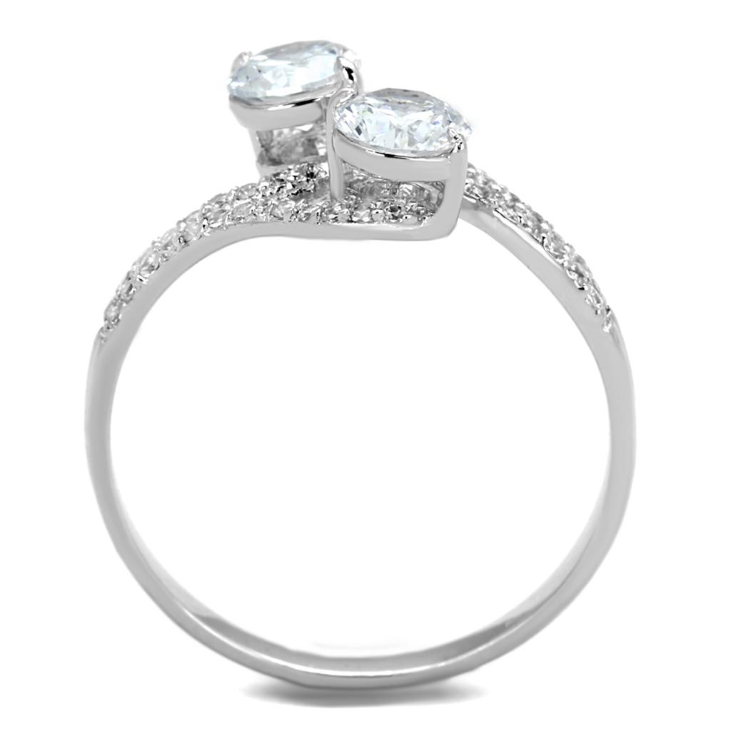TS187 - Rhodium 925 Sterling Silver Ring with AAA Grade CZ  in Clear-2
