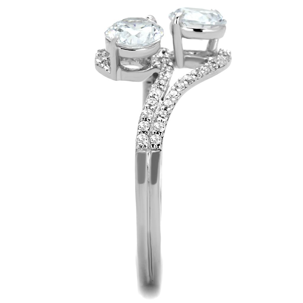 TS187 - Rhodium 925 Sterling Silver Ring with AAA Grade CZ  in Clear-3