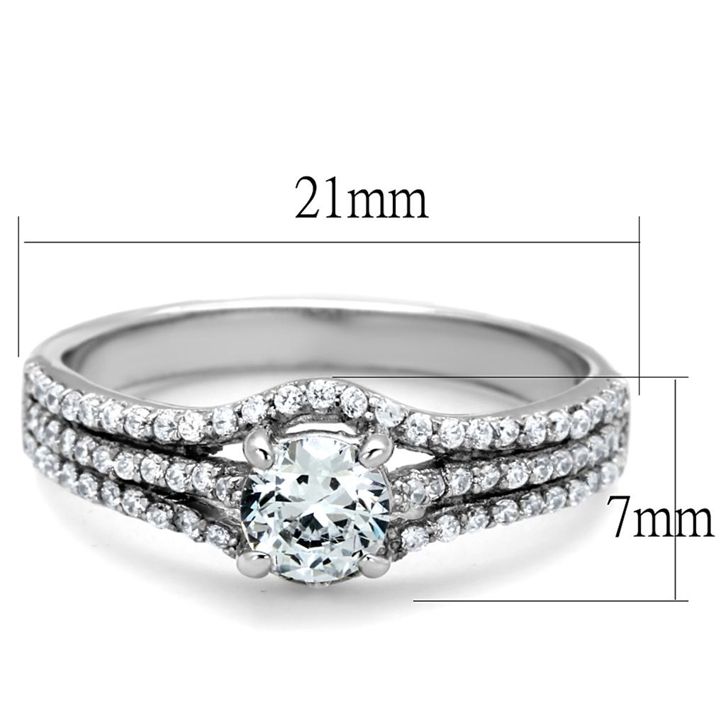 TS188 - Rhodium 925 Sterling Silver Ring with AAA Grade CZ  in Clear-1