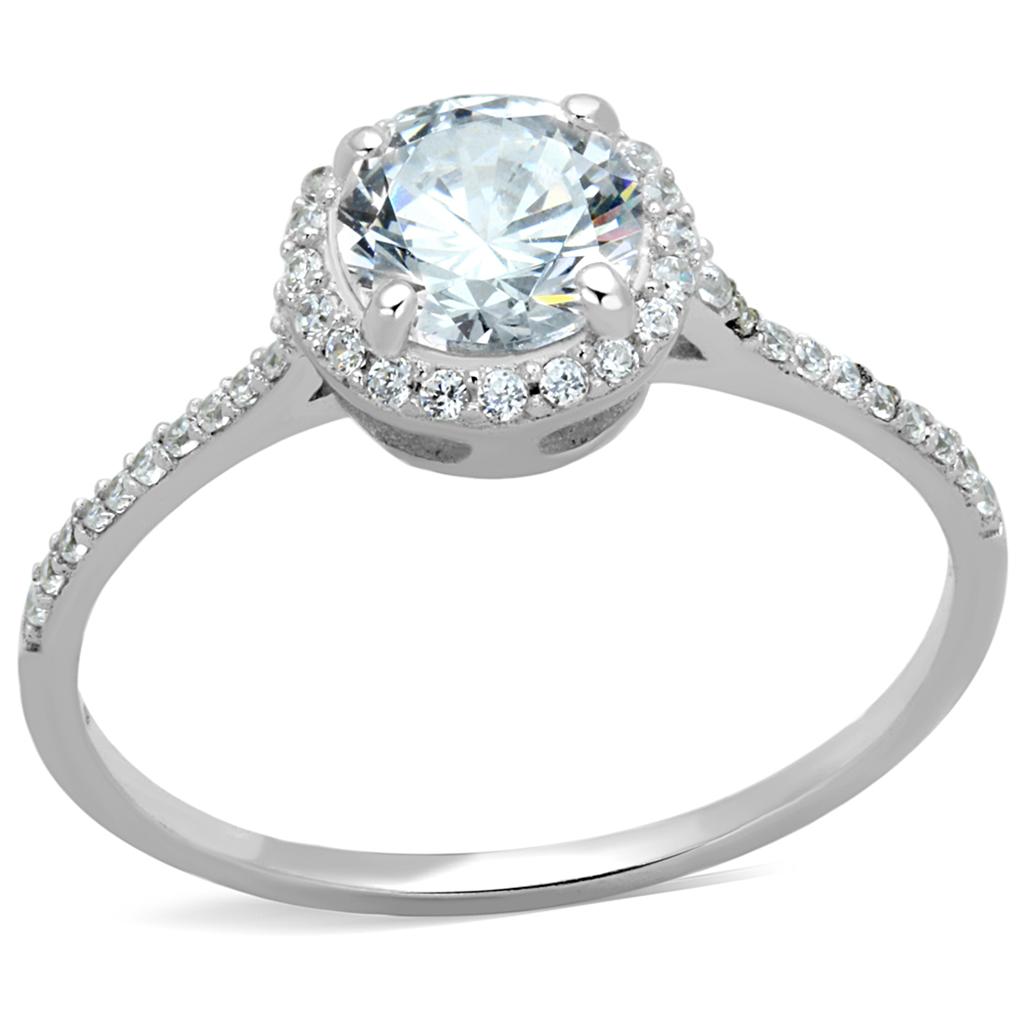 TS190 - Rhodium 925 Sterling Silver Ring with AAA Grade CZ  in Clear-4